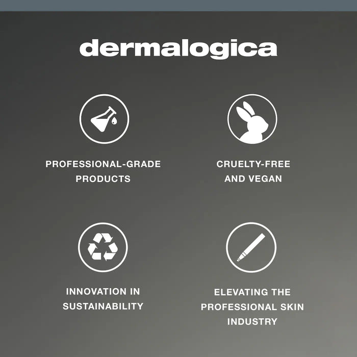 Dermalogica brand attributes on a gray background