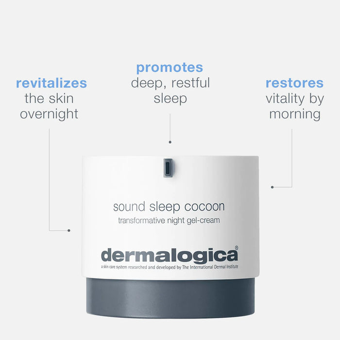 Dermalogica Sound Sleep Cocoon revitalizes the skin overnight, promotes deep, restful sleep, and restores vitality by morning