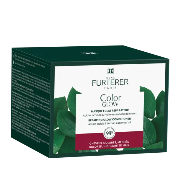 Furterer Color Glow hair mask packaging with green leaves on a white background