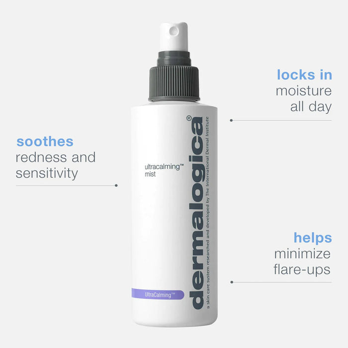 Dermalogica Ultracalming Mist soothes redness and sensitivity, locks in moisture all day, and helps minimize flare-ups