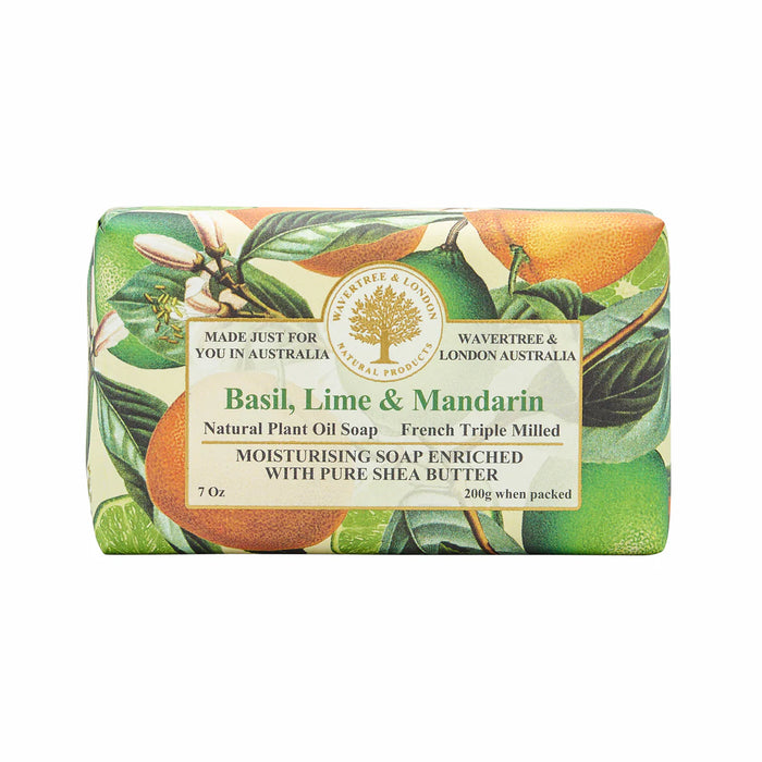 Wavetree and London soap bar in scent Basil, Lime, and Mandarin 7oz size