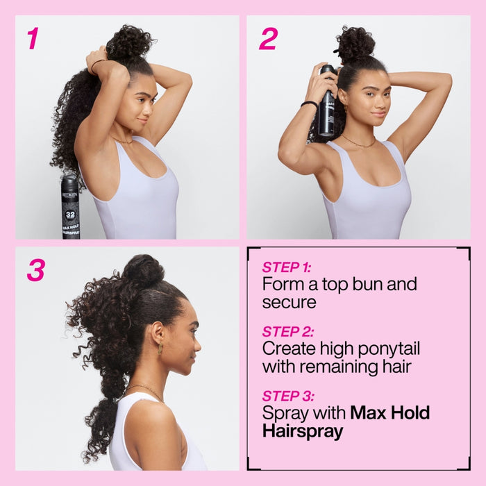 Redken Max Hold Hairspray - section hair and spray each section with max hold hairspray