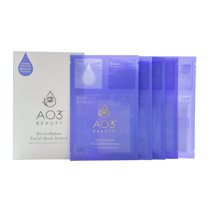 AO3 Beauty Plant-Based Omega 3 Rejuvenating Bio-Cellulose Mask System 1 Box (5 Sets)