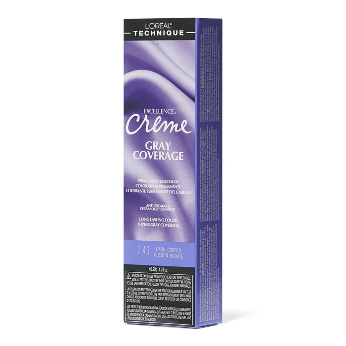 L'Oreal Excellence Creme Gray Coverage Hair Color 1.74 oz. 7.43 Dark Coppery Golden Blonde