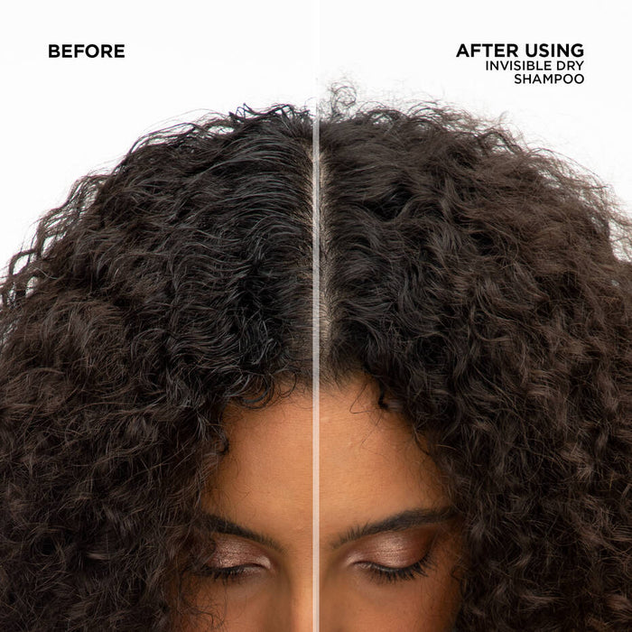 Redken Invisible Dry Shampoo before and after use on curly hair