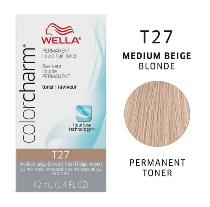 Wella Color Charm Permanent Liquid Toners 1.4oz. (T27 Medium Beige Blonde)