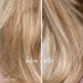 Pureology Strength Cure Blonde Shampoo Before and After comparison. Before photo shows brassy, yellow undertone, frizzy hair. After photo reveals a brighter, vibrant and moisturized hair.